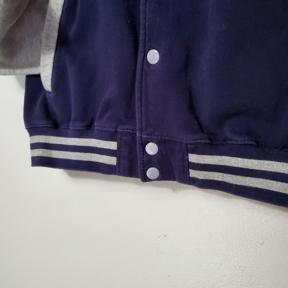 Navy Blue Varsity Jacket for Men with Grey Sleeves - Picture 3 of 9